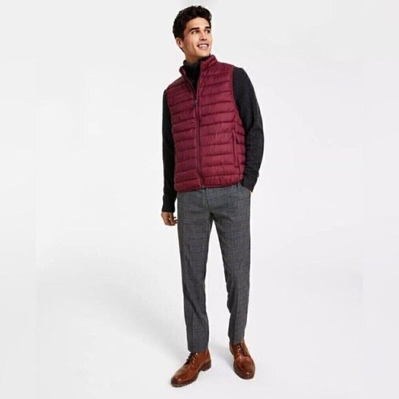 CLUB ROOMMen's Quilted Packable Puffer Vest, jacket color port Men's winter coat - Picture 2 of 16